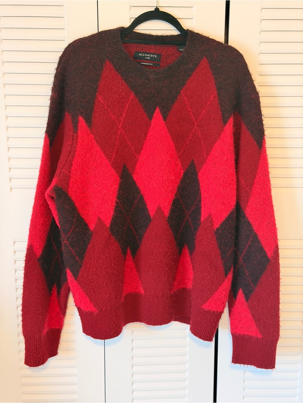 AllSaints Harley Brushed Argyle Crew Neck Sweater